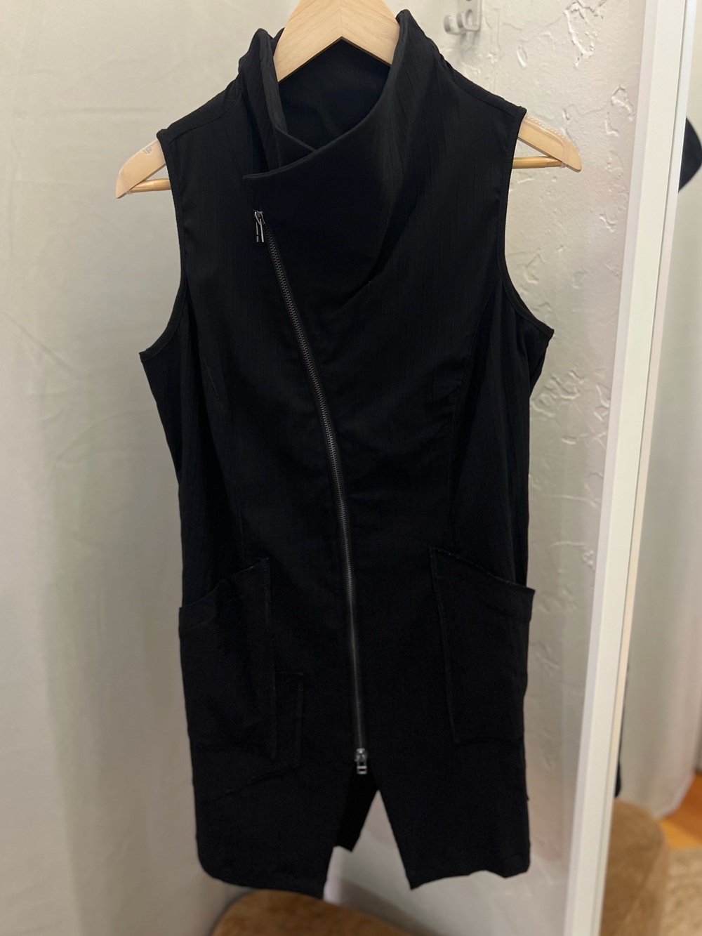 Porto Black Long Asymmetrical-Zip Vest